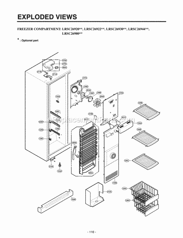 LG LRSC26922TT Side-By-Side Sxs Refrigerator Freezer Compartment Exploded Views Diagram
