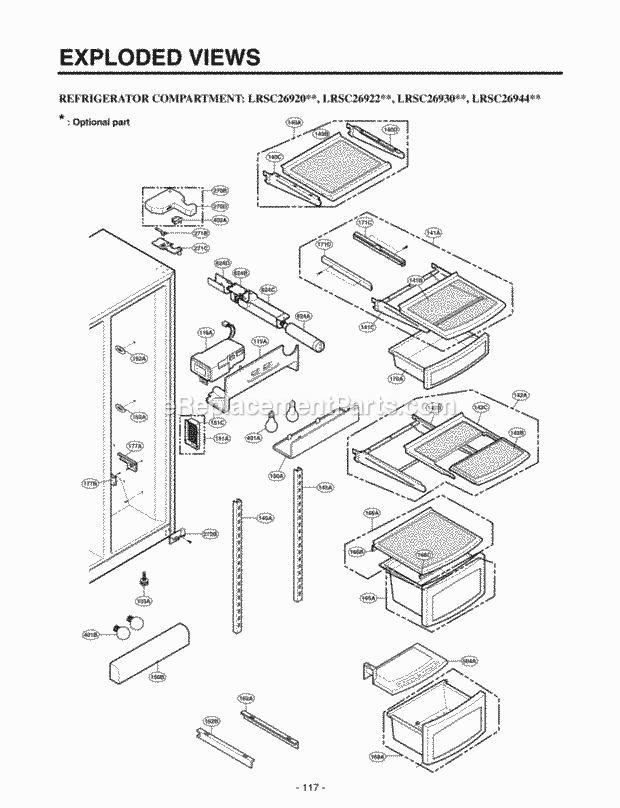 LG LRSC26922TT Side-By-Side Sxs Refrigerator Refrigerator Compartment Exploded Views Diagram