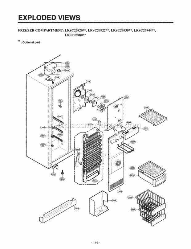 LG LRSC26930SW Side-By-Side Sxs Refrigerator Freezer Compartment Exploded Views Diagram