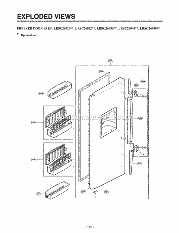 LG LRSC26930SW Side-By-Side Sxs Refrigerator Freezer Door Part Exploded Views Diagram