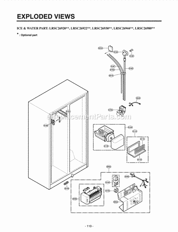 LG LRSC26930SW Side-By-Side Sxs Refrigerator Ice & Water Part Exploded Views Diagram