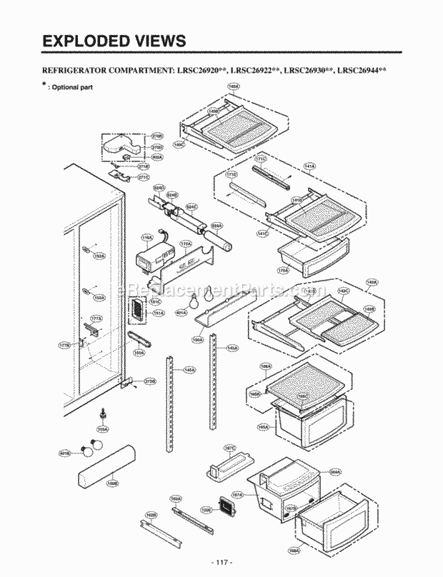 LG LRSC26930SW Side-By-Side Sxs Refrigerator Refrigerator Compartment Exploded Views Diagram