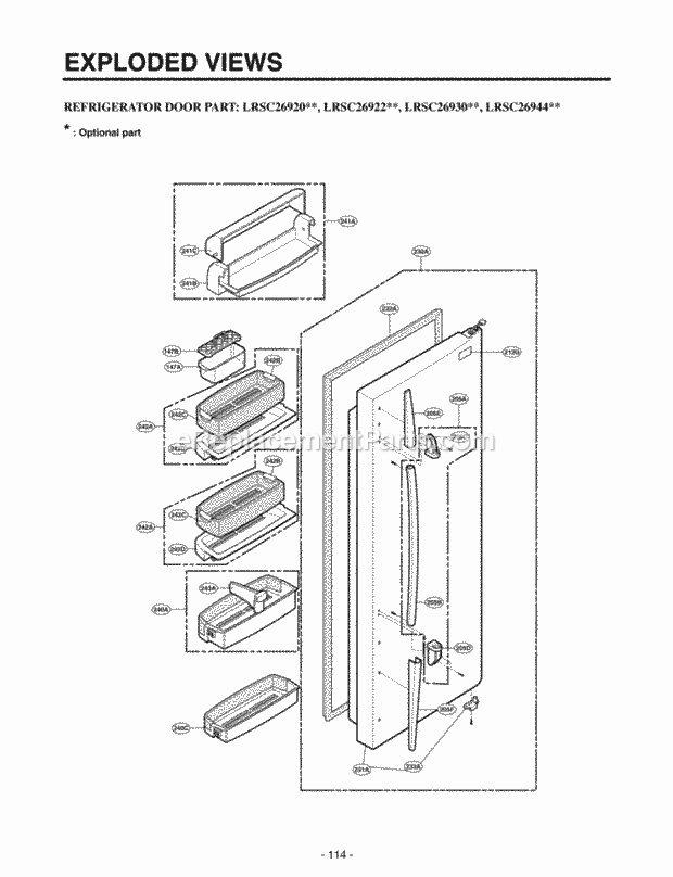 LG LRSC26930SW Side-By-Side Sxs Refrigerator Refrigerator Door Part Exploded Views Diagram