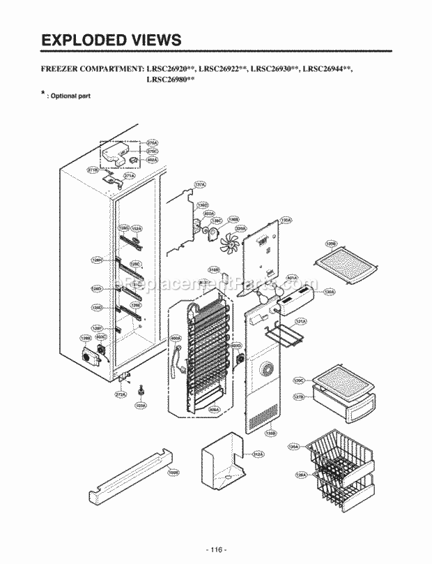 LG LRSC26944SW Side-By-Side Sxs Refrigerator Freezer Compartment Exploded Views Diagram