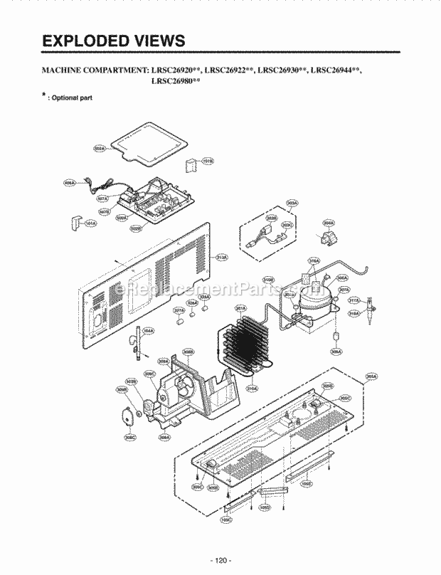LG LRSC26944SW Side-By-Side Sxs Refrigerator Machine Compartment Exploded Views Diagram