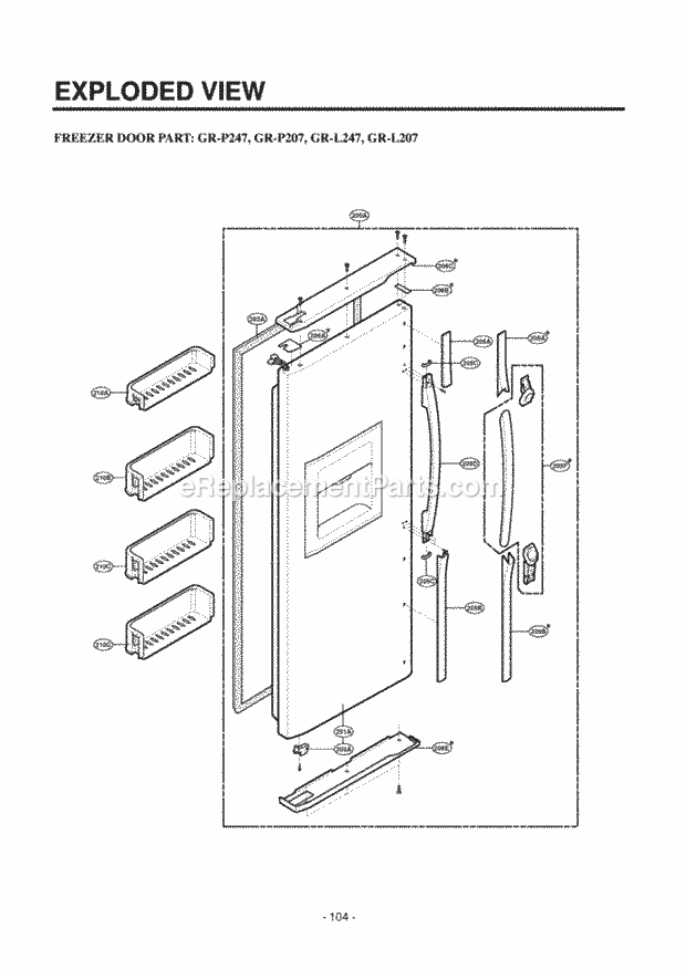 LG LRSPC2331BS Side-By-Side Refrigerator Freezer Door Part Exploded View Diagram