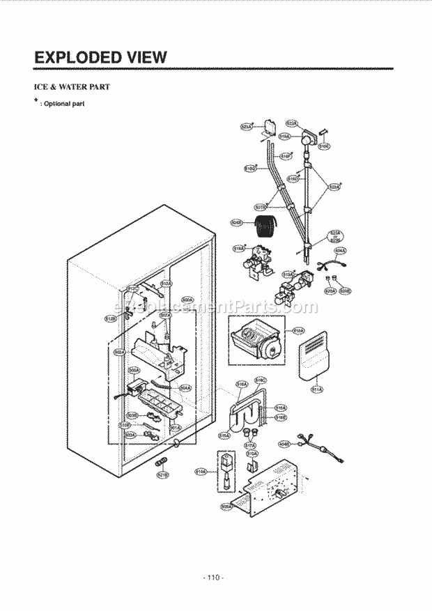 LG LRSPC2331BS Side-By-Side Refrigerator Ice & Water Part Exploded View Diagram