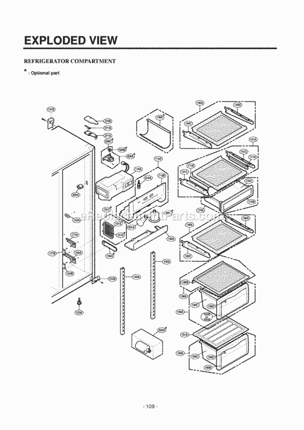 LG LRSPC2331BS Side-By-Side Refrigerator Refrigerator Compartment Exploded View Diagram