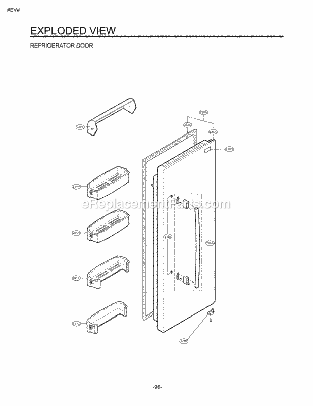 LG LSC26905SW Side-By-Side Refrigerator Refrigerator Door Exploded View Diagram