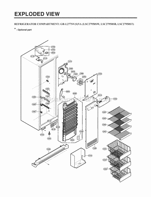 LG LSC27950SB Side-By-Side Refrigerator Refrigerator Compartment Exploded View Diagram