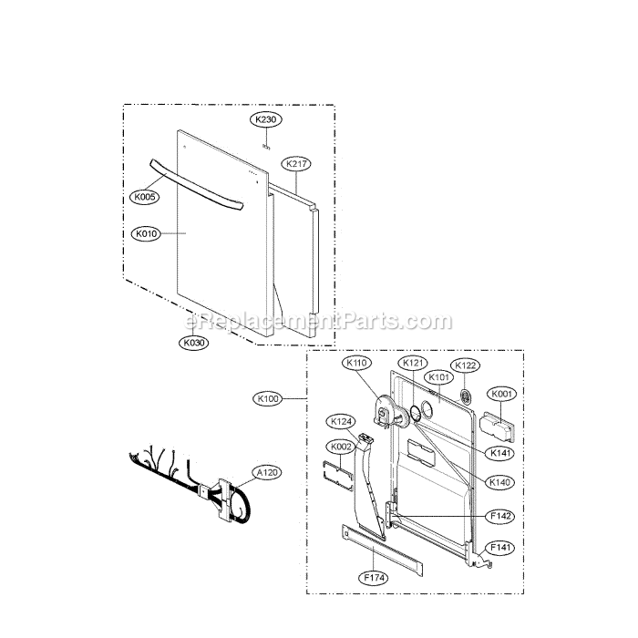 LG LSDF995ST Dishwasher Door Assembly Diagram