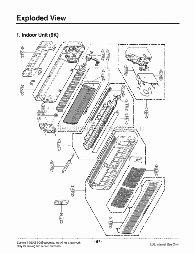 LG TS-J0910CL Mfg Number Ambctfc, Air Conditioner Indoor Unit Exploded View Diagram