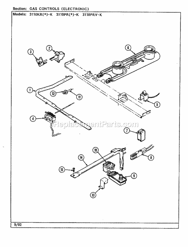 Magic Chef 3110PRV-K Gas Cooking Gas Controls (Electronic) Diagram