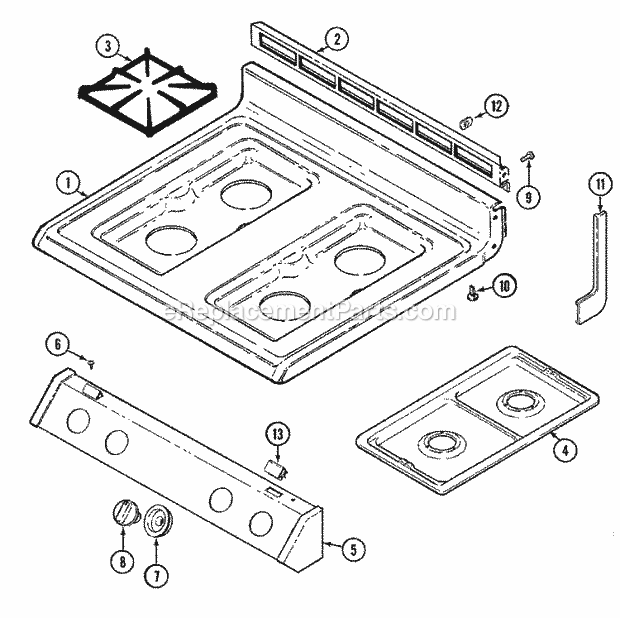 Magic Chef 3167XYA Freestanding, Gas Cooking Top Assembly Diagram