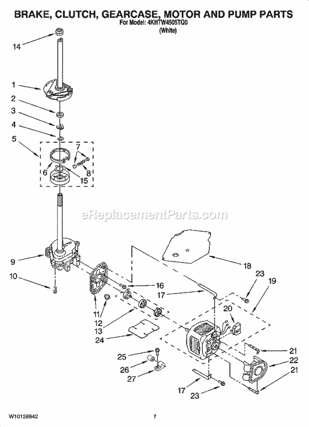 Magic Chef 4KHTW4505TQ0 Residential Residential Washer Brake, Clutch, Gearcase, Motor and Pump Parts Diagram