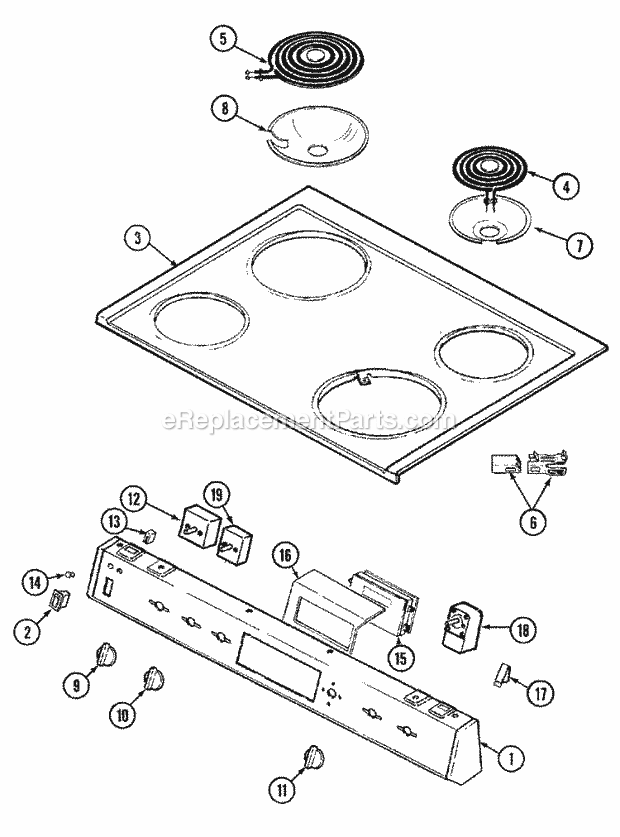 Magic Chef 6551XUW Electric Cooking Top Assembly Diagram