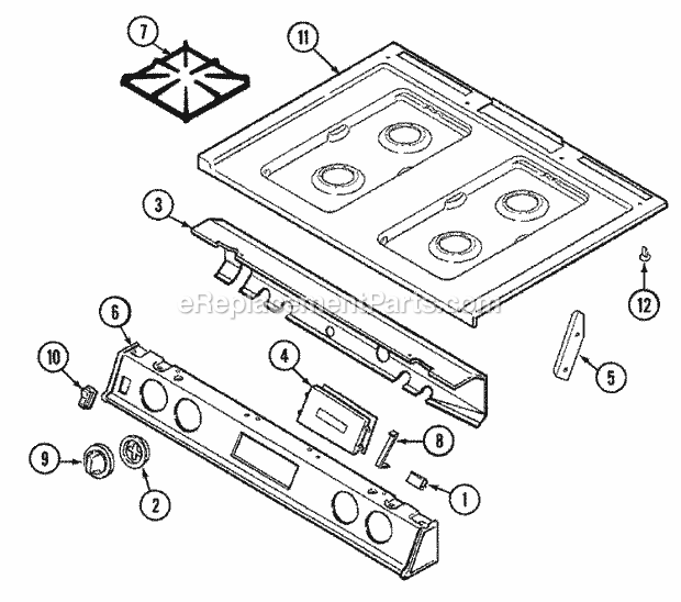 Magic Chef 7498VAD Gas Cooking Top Assembly Diagram
