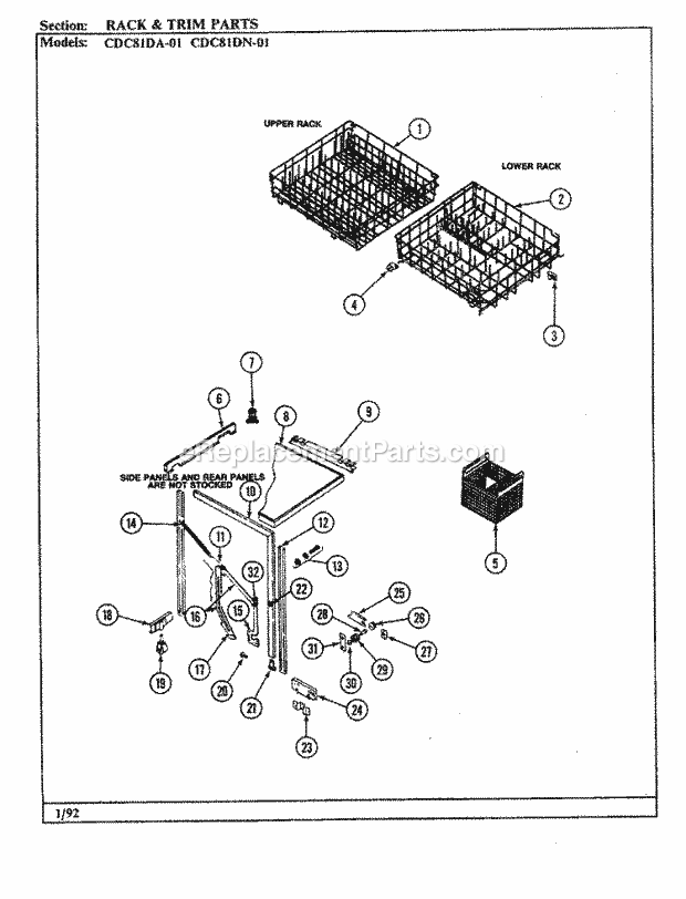 Magic Chef CDC81DA-01 Crosley Dishwasher Racks Diagram