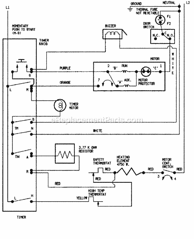 Magic Chef CYG4000AWS Residential Laundry Wiring Information Diagram