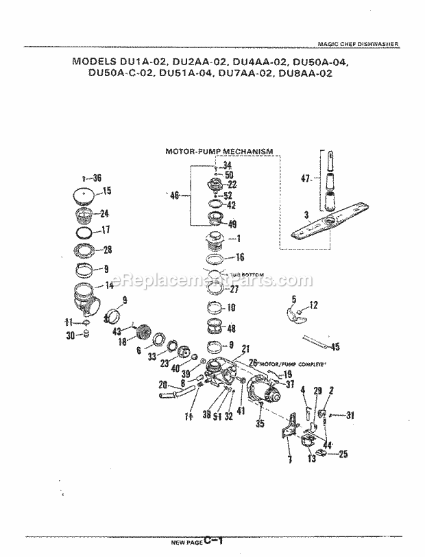 Magic Chef DU7AA-02 Dishwasher Motor & Pump Diagram