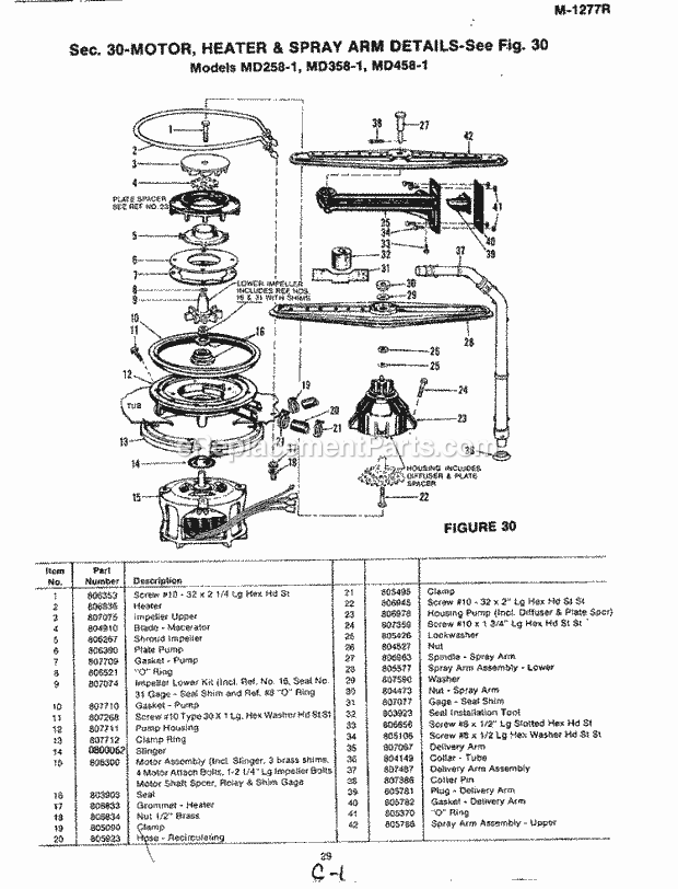 Magic Chef MD358-1 Dishwasher Motor, Heater & Spray Arm (Md358 - 1) Diagram