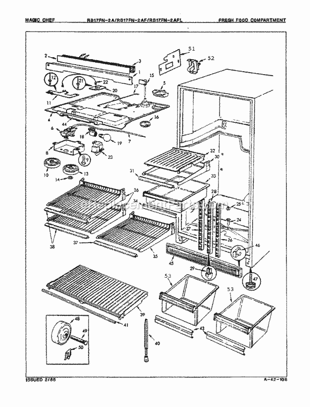 Magic Chef RB17HA2AFL (8C63B) Mfg Number 9b54a, Ref - Top Mount Fresh Food Compartment Diagram