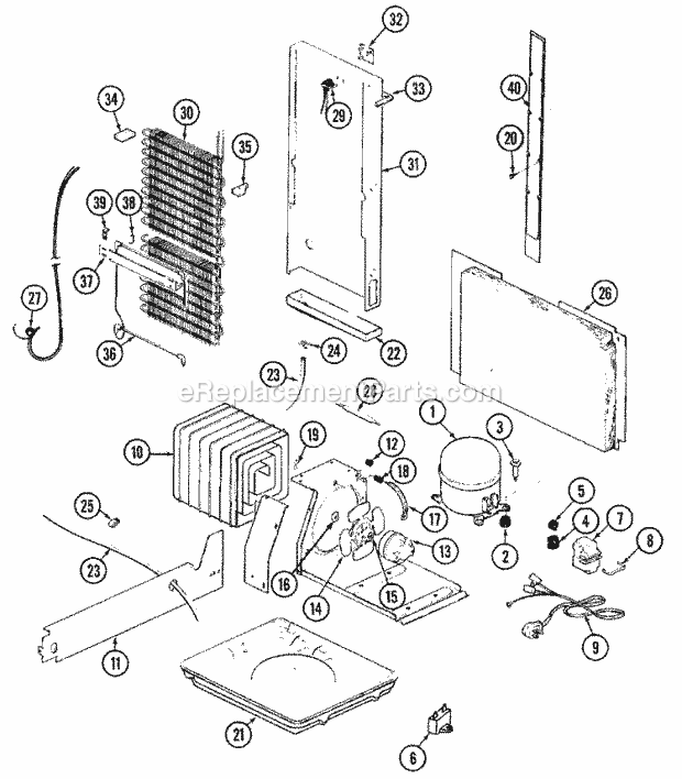 Magic Chef RC203TDM Side-By-Side Refrigeration Unit Compartment & System Diagram