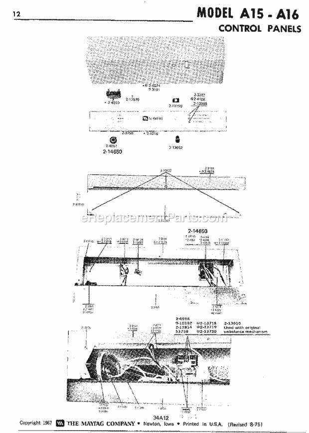 Maytag A15CA Manual, (Washer) Control Panels Diagram