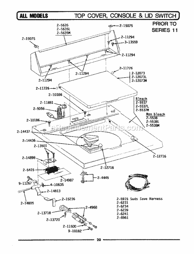 Maytag A212S Residential Maytag Laundry Top Cover, Console & Lid Switch Diagram