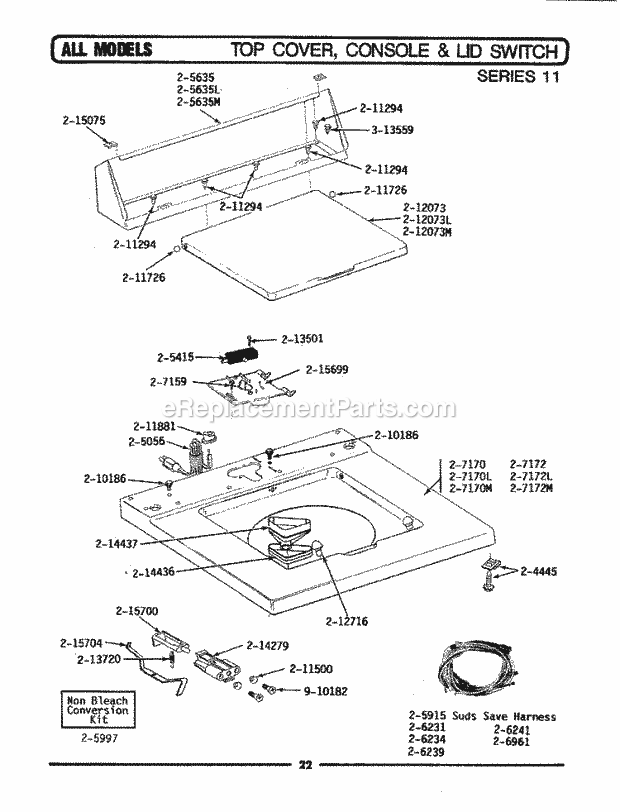Maytag A212S Residential Maytag Laundry Top Cover, Console & Lid Switch (Ser 11) Diagram