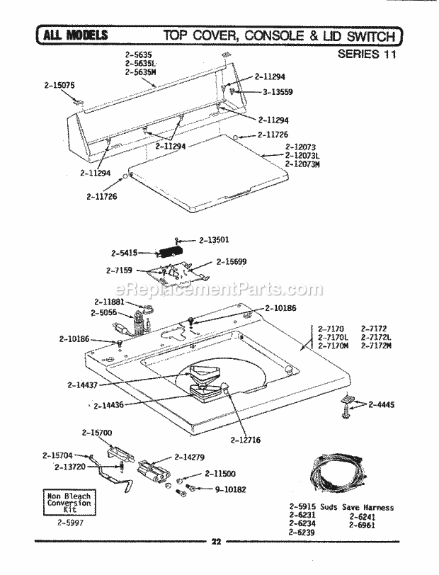 Maytag A212 Washer-Top Loading Top Cover, Console & Lid Switch (Ser 11) Diagram