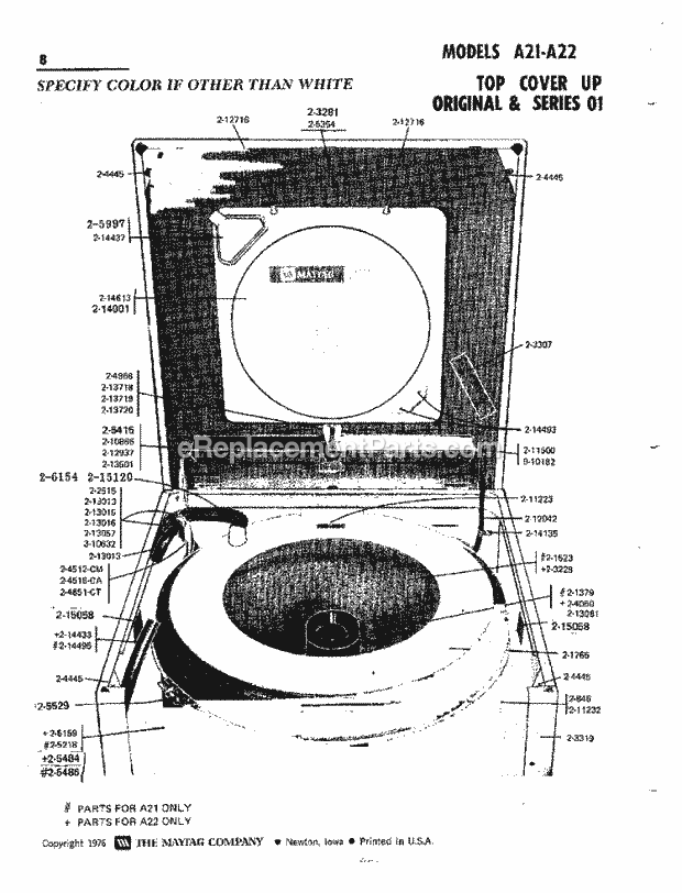 Maytag A22CT Manual, (Washer) Top Cover Up Diagram