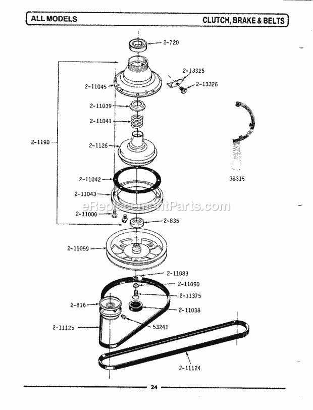 Maytag A23CT Manual, (Washer) Clutch, Brake & Belts Diagram