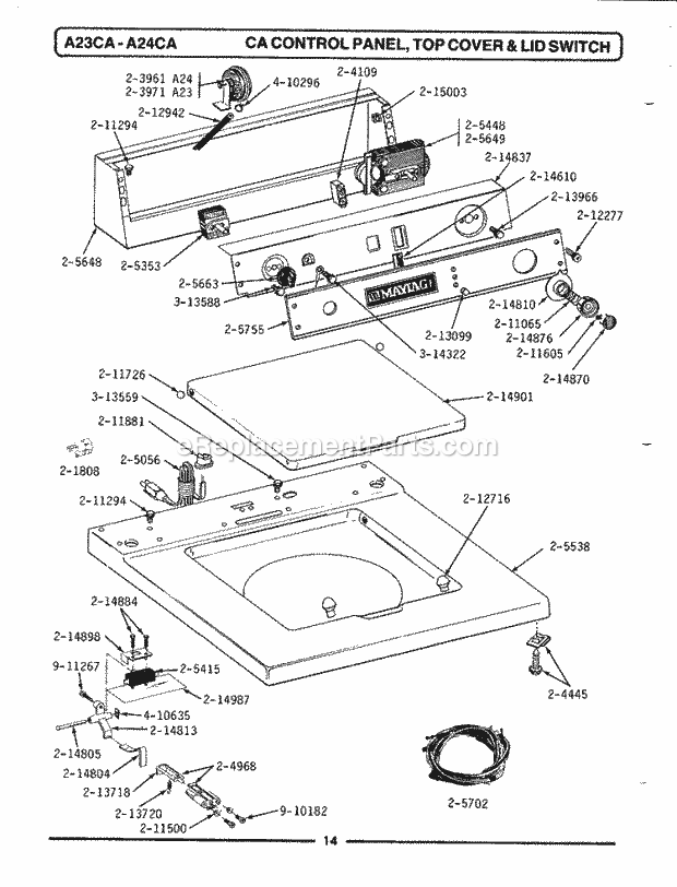 Maytag A24CA Manual, (Washer) Ca Control Panel, Top Cover & Lid Switch Diagram