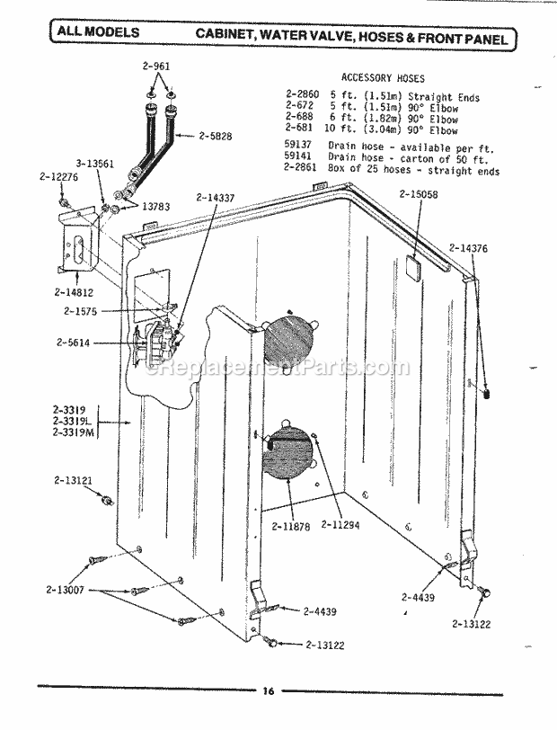 Maytag A24CA Manual, (Washer) Cabinet, Water Valve, Hoses & Frnt Panel Diagram