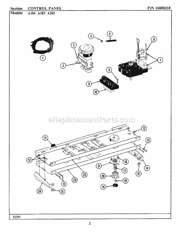 Maytag A282 Washer-Top Loading Control Panel Diagram