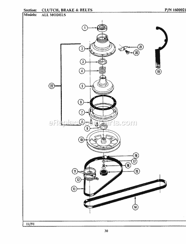 Maytag A382 Washer-Top Loading Clutch, Brake & Belts Diagram