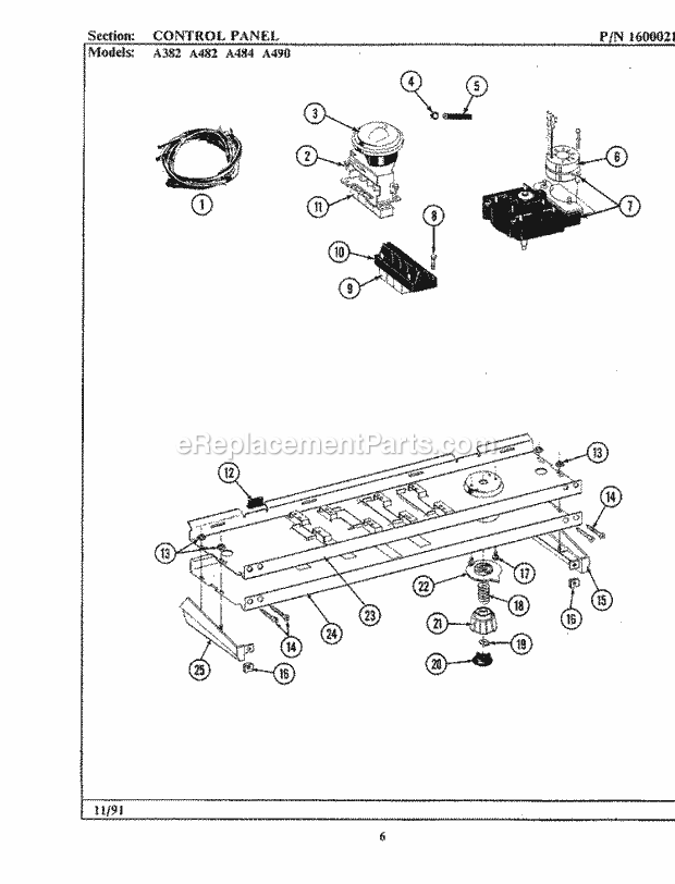 Maytag A382 Washer-Top Loading Control Panel Diagram