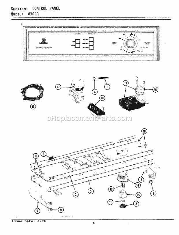 Maytag A5000 Washer-Top Loading Control Panel Diagram