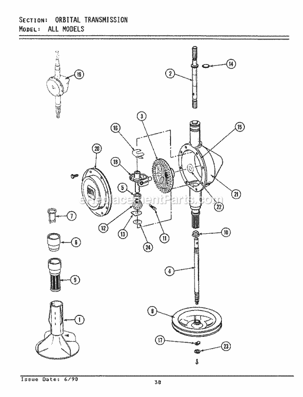 Maytag A5000 Washer-Top Loading Orbital Transmission Diagram