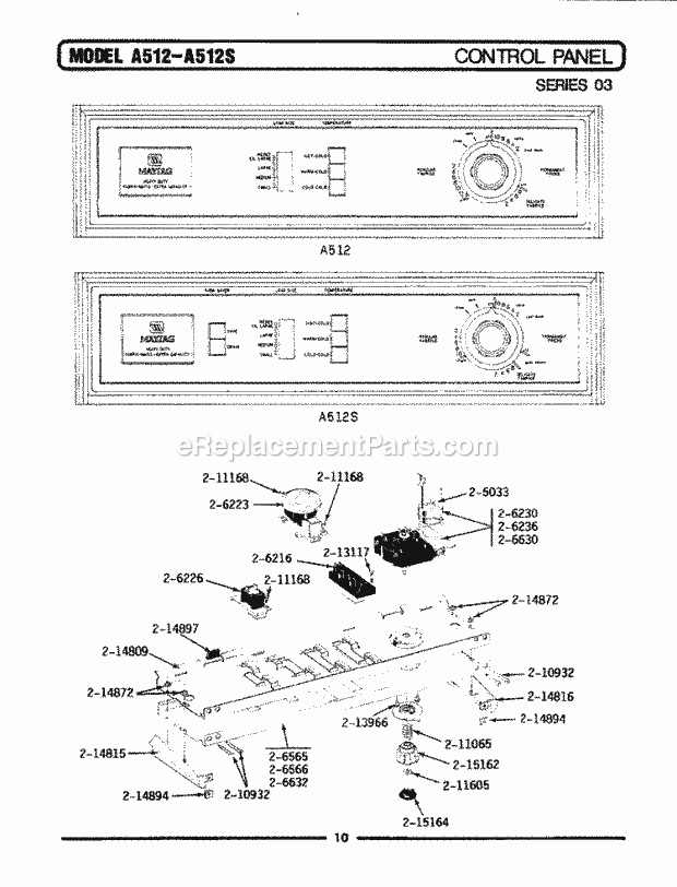 Maytag A512S Residential Maytag Laundry Control Panel Diagram