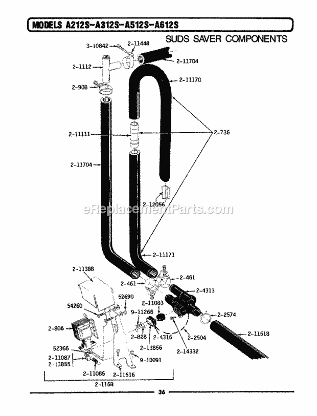 Maytag A512S Residential Maytag Laundry Suds Saver Components Diagram