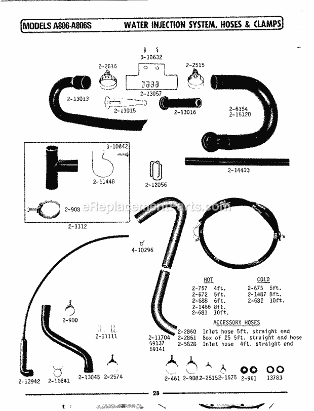 Maytag A806S Residential Maytag Laundry Water Injection System, Hoses & Clamps Diagram