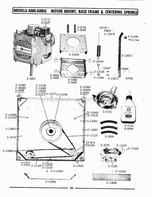 Maytag A806S Residential Maytag Laundry Motor Mount, Base Frame & Centering Sprs Diagram