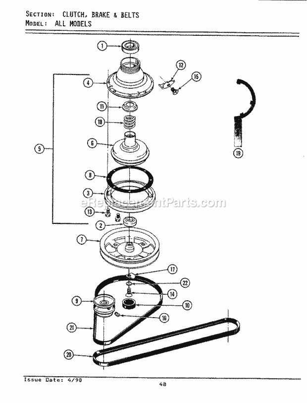 Maytag A9400S Washer-Top Loading Clutch, Brake & Belts Diagram