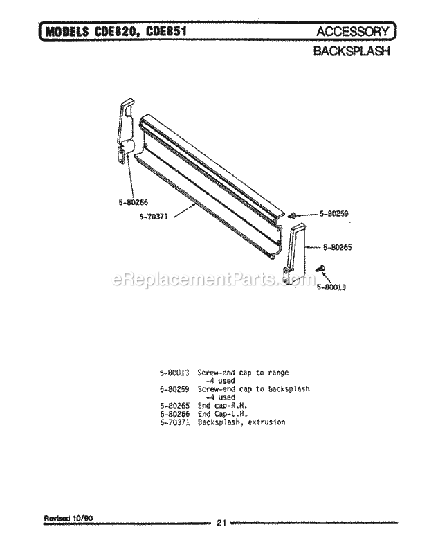 Maytag CDE820 Electric Maytag Cooking Backsplash - Accessory Diagram