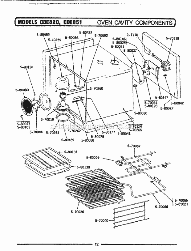 Maytag CDE851 Electric Maytag Cooking Oven Cavity & Components Diagram