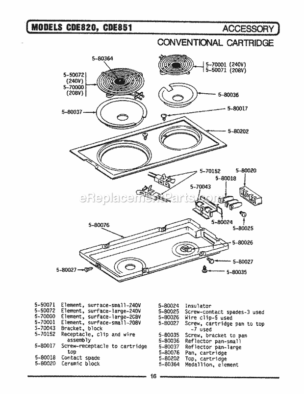 Maytag CDE851 Electric Maytag Cooking Conventional Cartridge - Accessory Diagram