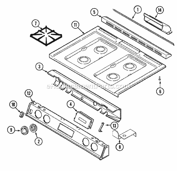 Maytag CHG9830BAB Freestanding, Gas Maytag Cooking Top Assembly Diagram