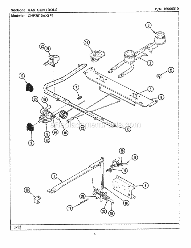 Maytag CNP2010AXL Freestanding, Gas Maytag Cooking Gas Controls (Cnp2010axx) Diagram